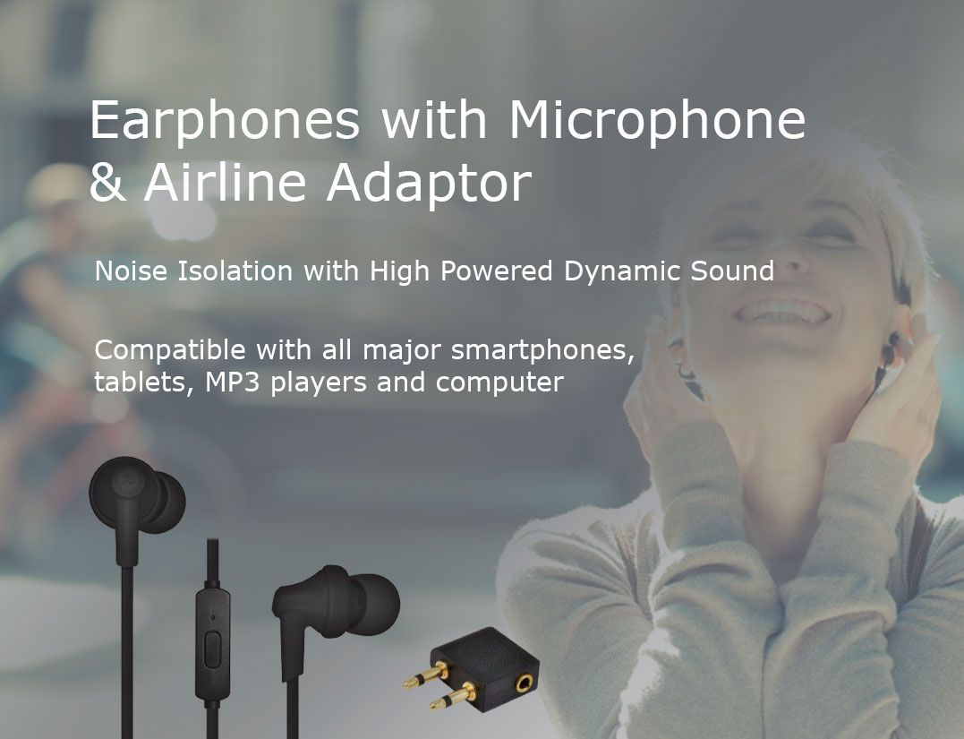 Travel Ready - Earphones With Microphone And Airline Adaptor